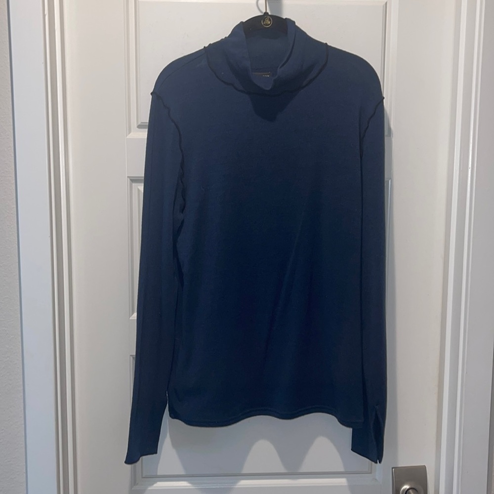 Something Navy Contrast Stitch Mock Neck Top